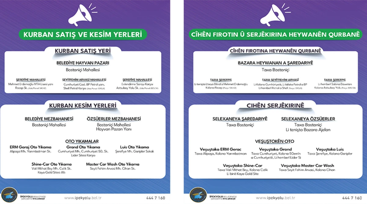 İPEKYOLU'NDA KURBAN SATIŞ VE KESİM YERLERİ BELLİ OLDU